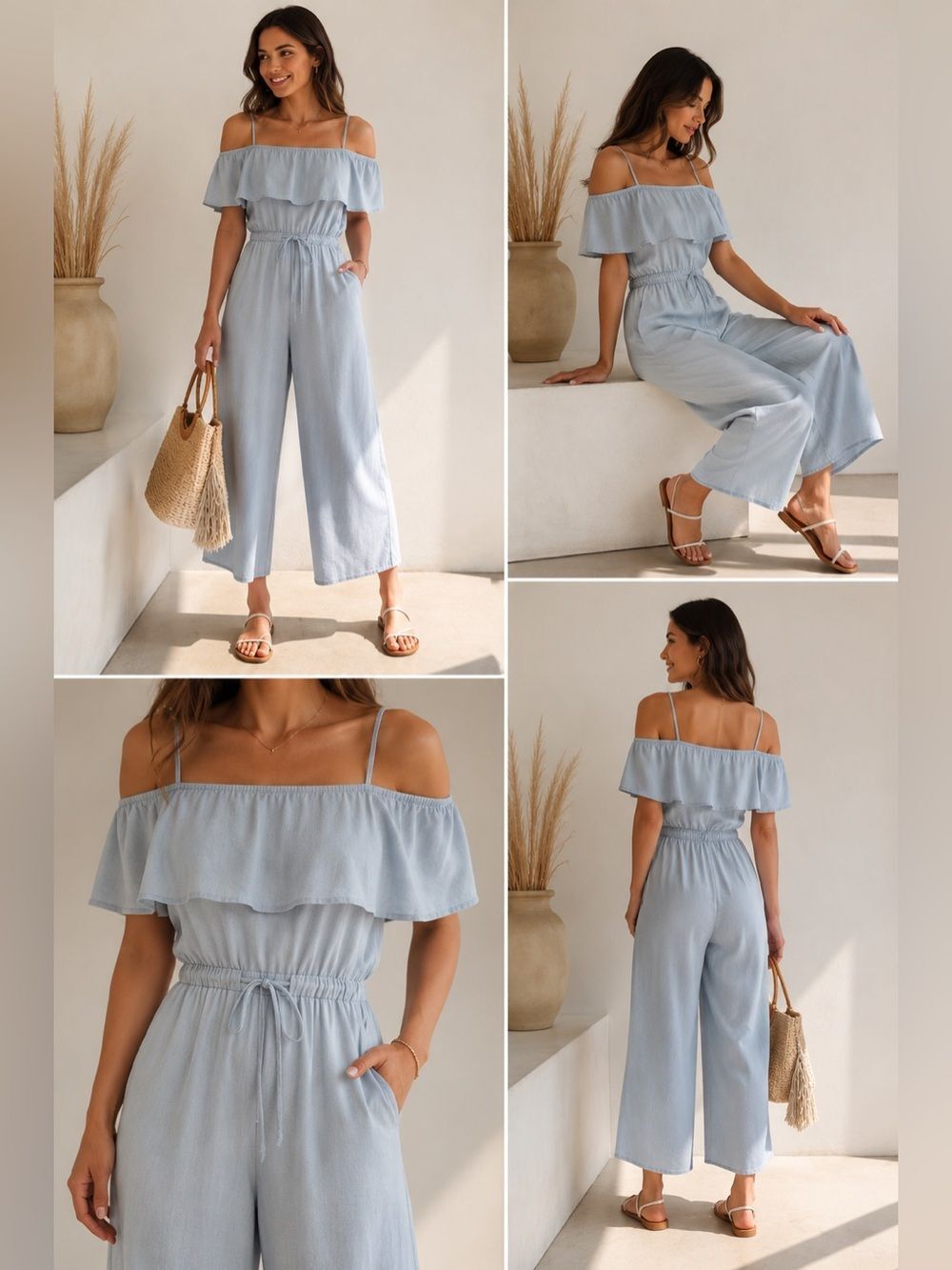 OLD NAVY JUMPSUIT ROMPER WIDE LEG RUFFLE JUMPER LIGHWEIGHT LYOCELL WOMENS Size M